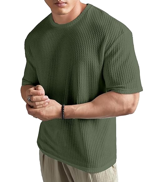 SHODOX® Mens Solid Dotted Unique Design Oversized Tshirt for Men - Round Neck Loose Fit Drop
