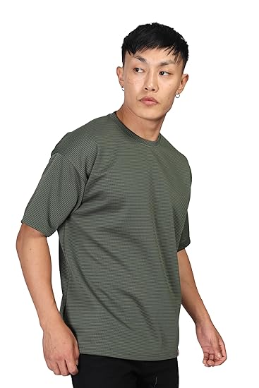 SHODOX® Mens Solid Dotted Unique Design Oversized Tshirt for Men - Round Neck Loose Fit Drop